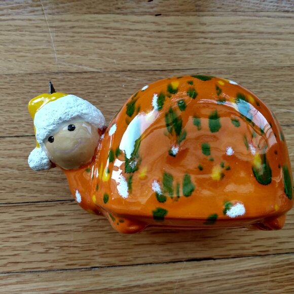 Vintage Ceramic Snail Tape Dispenser Orange Pottery Retro Office Desk Decor - Picture 6 of 11